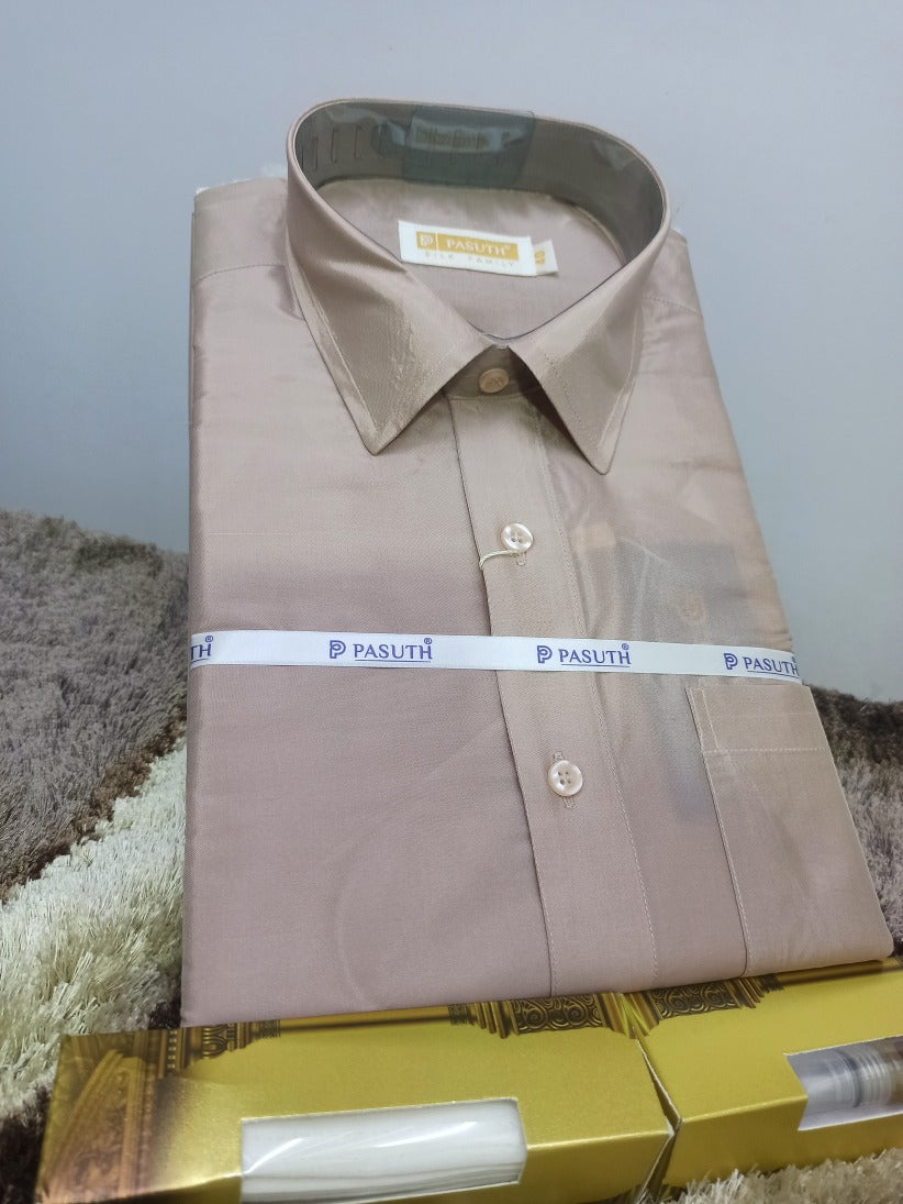 Art Silk Dothi Set  Shirt,Dothi,Kerchief &Belt- 3 In 1 ( Small Border)