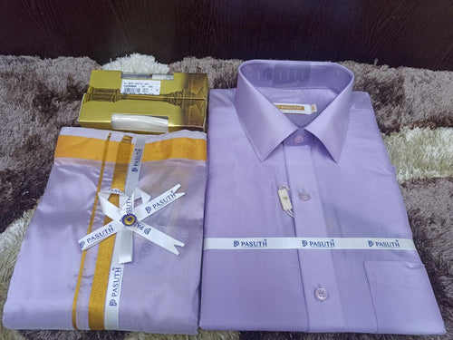 Art Silk Dothi Set  Shirt,Dothi,Kerchief &Belt- 3 In 1 ( Small Border)