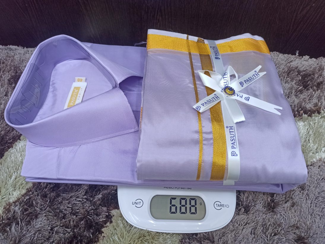 Art Silk Dothi Set  Shirt,Dothi,Kerchief &Belt- 3 In 1 ( Small Border)