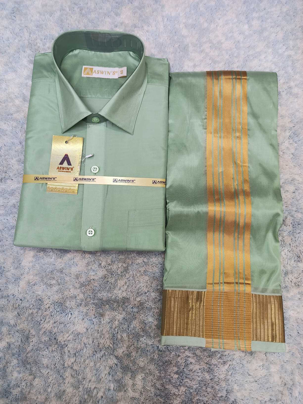 Art Silk Dothi Set - 3 In 1 ( BIg Border)