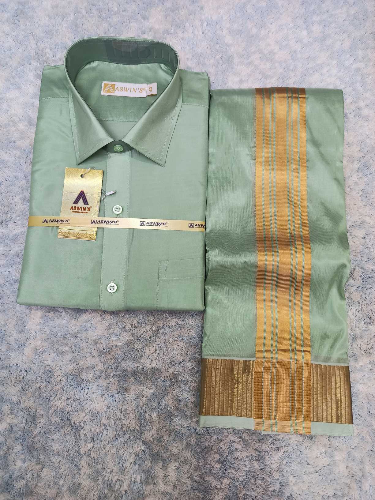 Art Silk Dothi Set - 3 In 1 ( BIg Border)