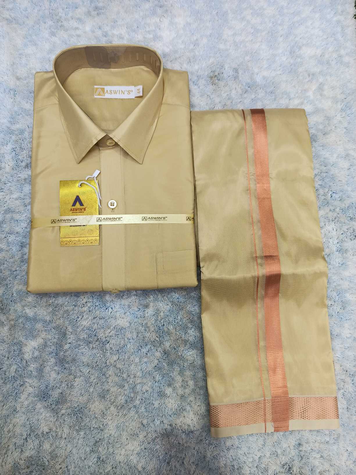 Art Silk Dothi Set - 3 In 1 ( Small Border)