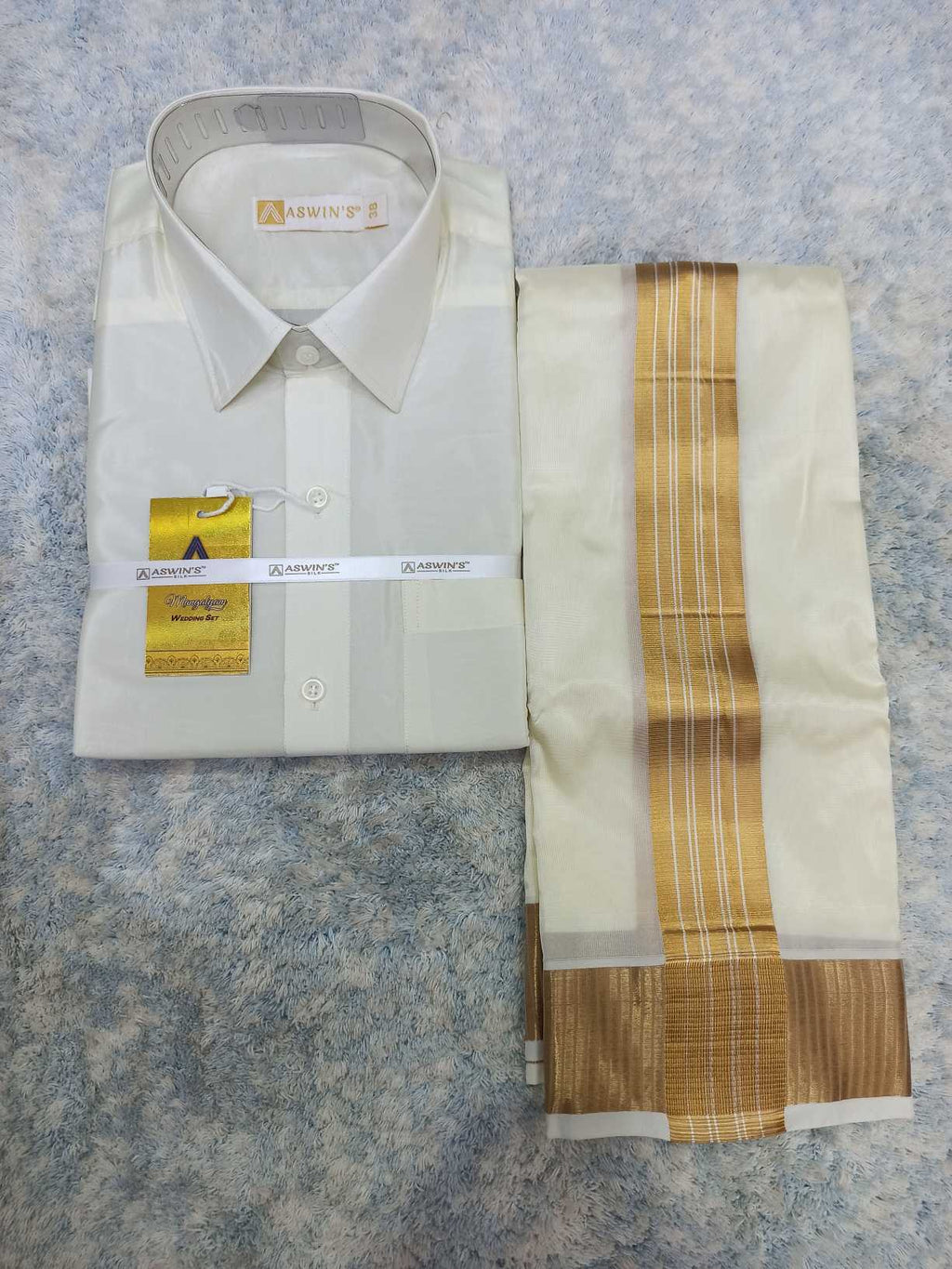Art Silk Dothi Set - 3 In 1 ( Small Border)