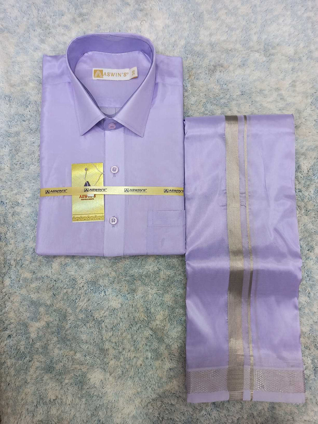 Art Silk Dothi Set - 3 In 1 ( Small Border)