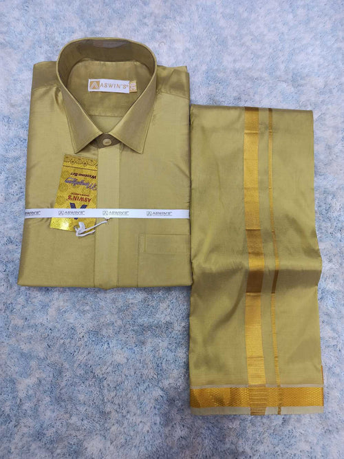 Art Silk Dothi Set  Shirt,Dothi,Kerchief &Belt- 3 In 1 ( Small Border)