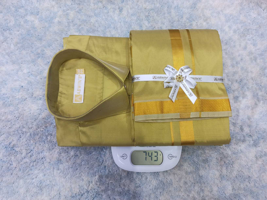 Art Silk Dothi Set  Shirt,Dothi,Kerchief &Belt- 3 In 1 ( Small Border)