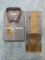 Art Silk Dothi Set  Shirt,Dothi,Kerchief &Belt- 3 In 1 ( Big Border)