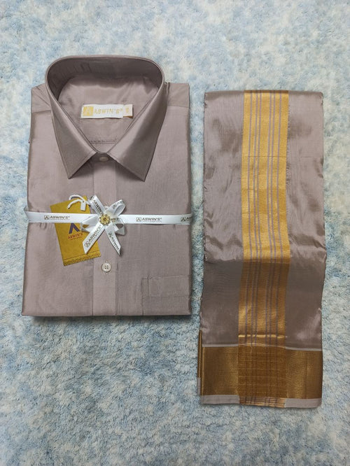 Art Silk Dothi Set  Shirt,Dothi,Kerchief &Belt- 3 In 1 ( Big Border)