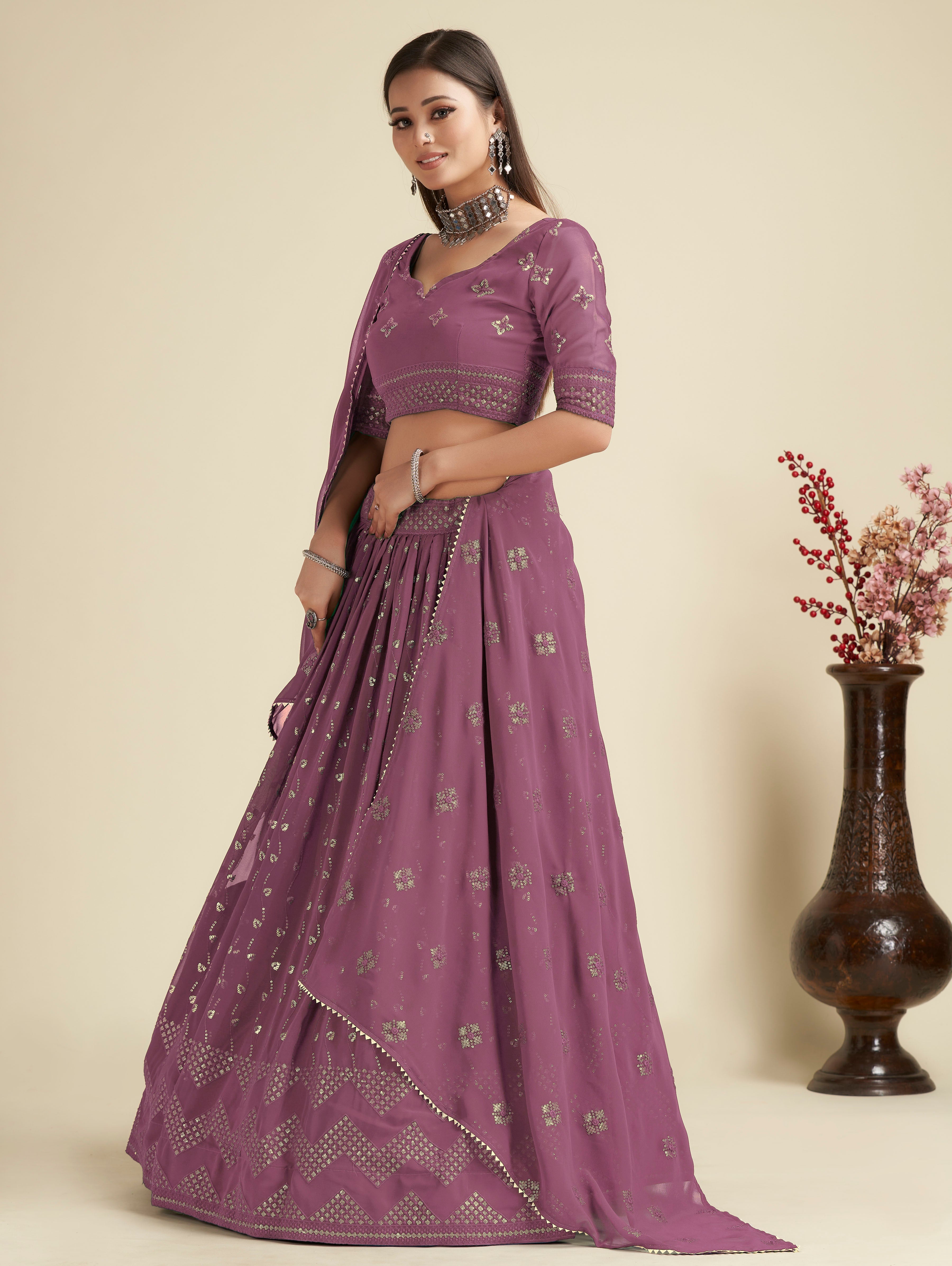 New Semi Stitiched Georgette Lehenga Choli