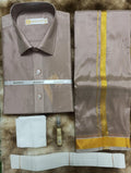 Art Silk Dothi Set  Shirt,Dothi,Kerchief &Belt- 3 In 1 ( Small Border)