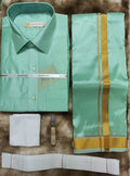 Art Silk Dothi Set  Shirt,Dothi,Kerchief &Belt- 3 In 1 ( Small Border)