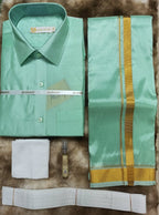 Art Silk Dothi Set  Shirt,Dothi,Kerchief &Belt- 3 In 1 ( Small Border)