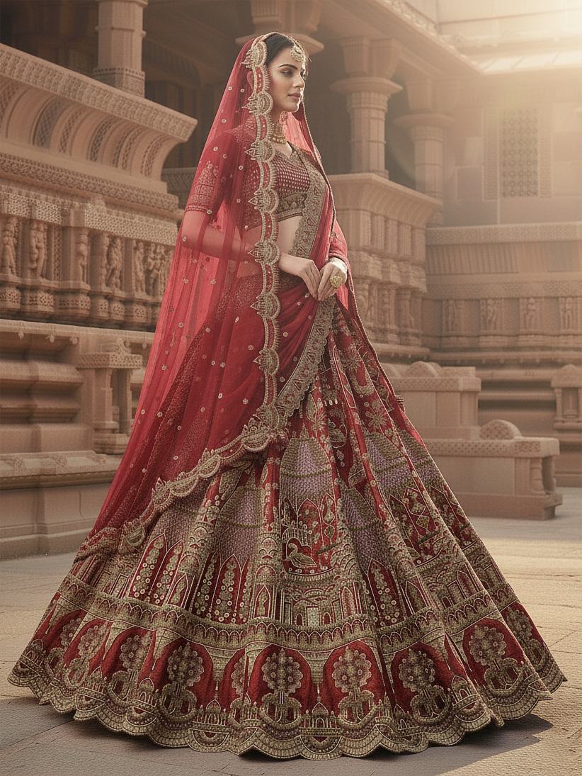 Latest Semi Stitched Bridal Lehenga Choli With Dupatta.