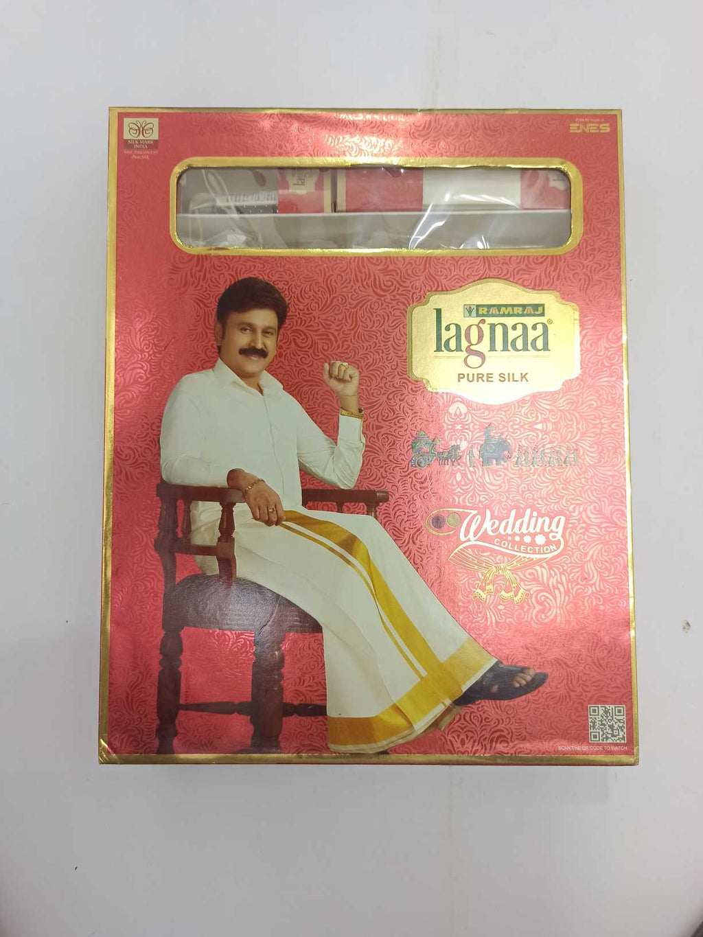 100% pure silk  Dhothi  3 in 1 set 8 yards dothi X 4yards shalya 1 Inch Border, Gold Jari