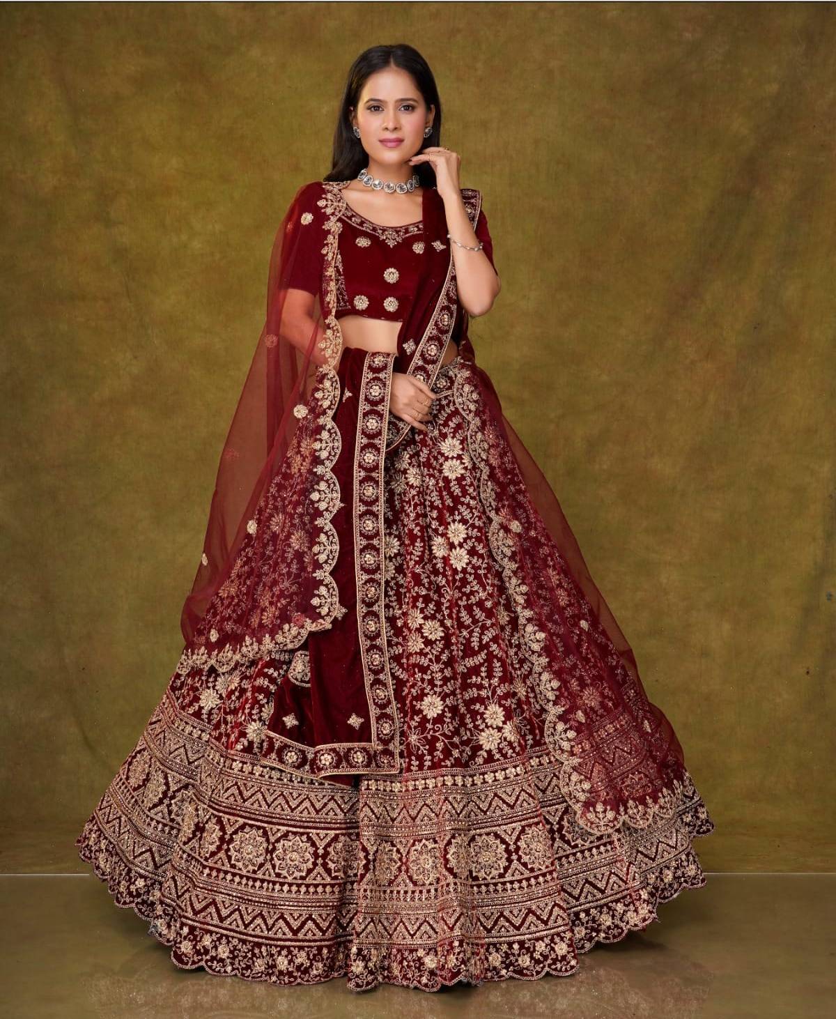 Latest Semi Stitched Velvet Lehenga Choli With Dupatta.