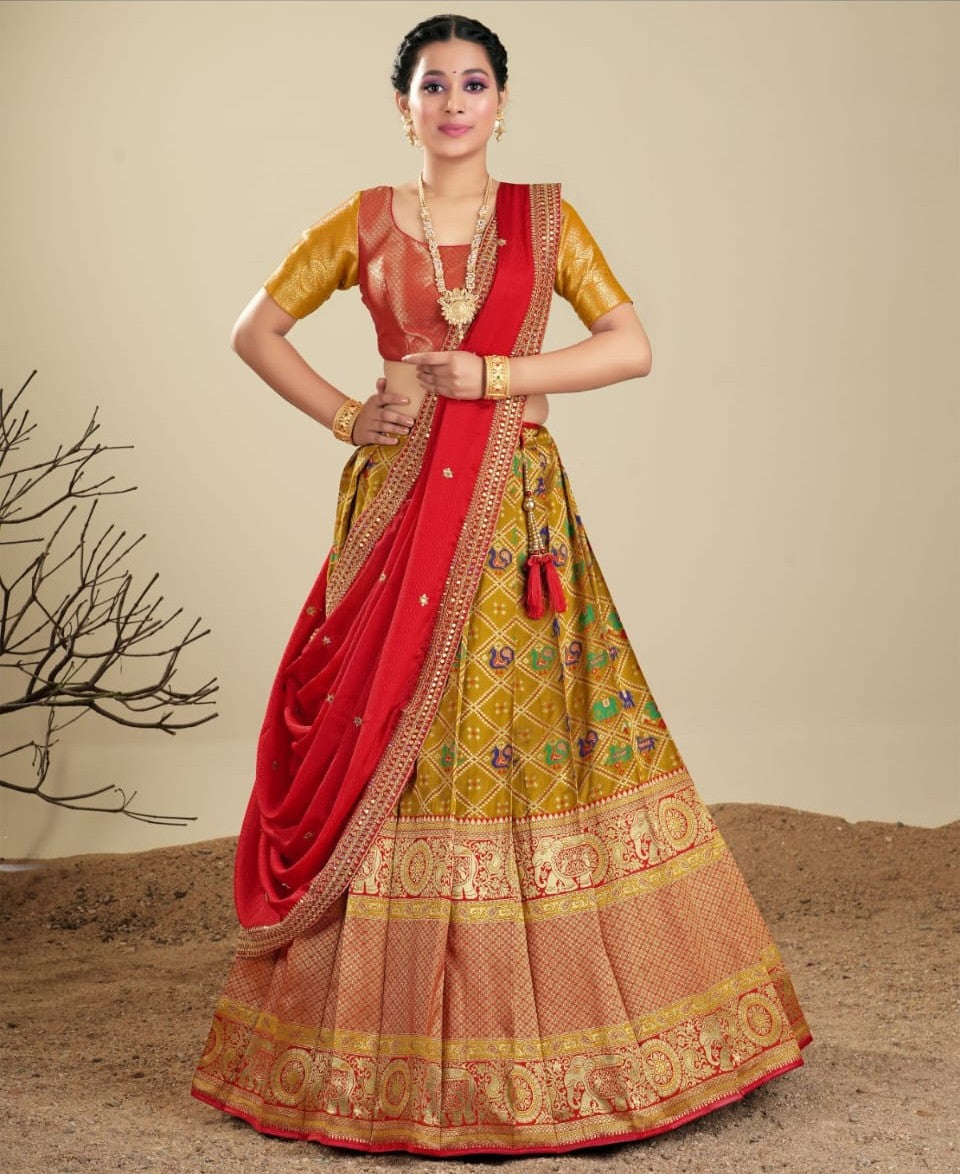 New Semi Stitiched Banarasi Lehenga Choli