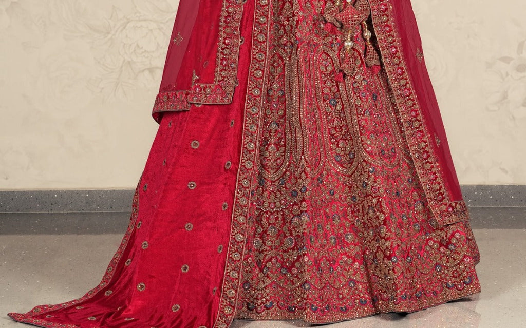 New Semi Stitiched Velvet Bridal Lehenga Choli