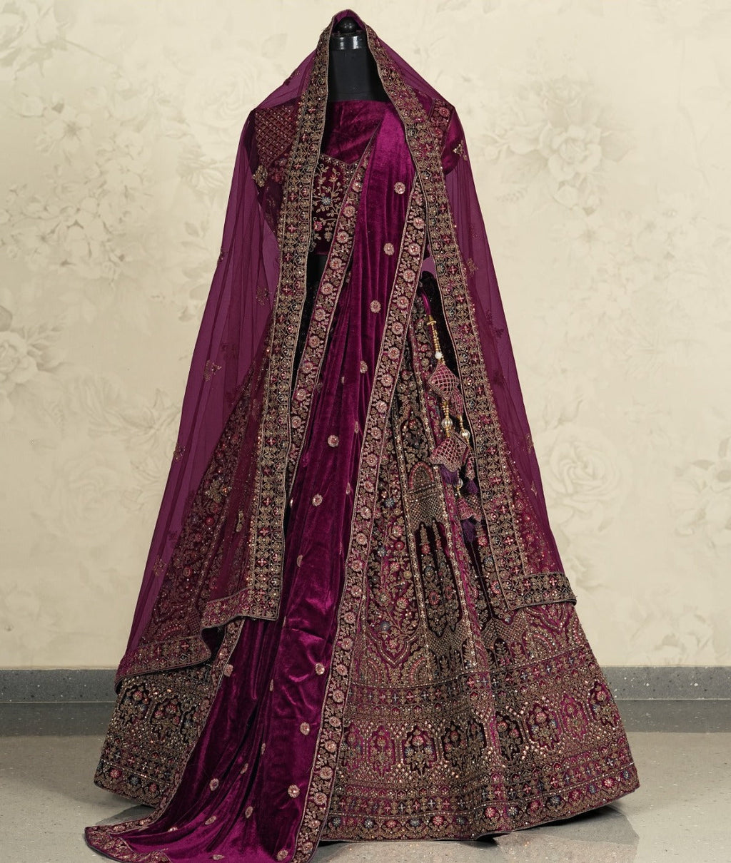 New Semi Stitiched Velvet Bridal Lehenga Choli