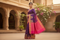 Aesthetic Saree Draping Pose - Deep Violet & Pink Kanchipuram