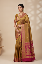 Antique Gold Kanjivaram Silk Saree on Model