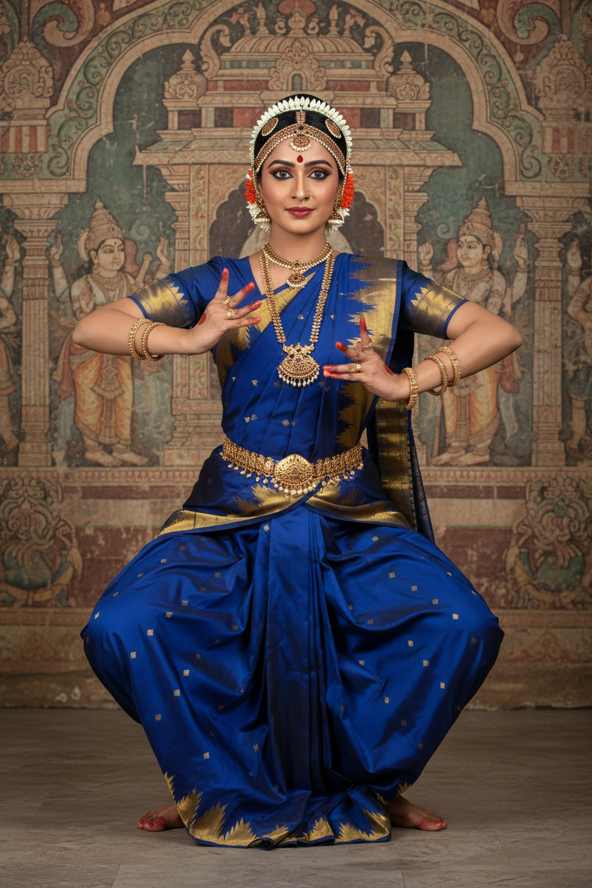 Bharatanatyam Blue Silk Saree Model