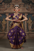 Bharatanatyam Deep Royal Purple Silk Saree with Peacock Medallions