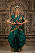 Bharatanatyam Deep Teal Silk Saree with Narrative Border
