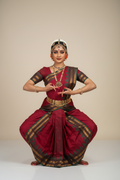 Bharatanatyam Kache Saree - Crimson Red with Temple Border