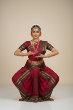 Bharatanatyam Kache Saree - Crimson Red with Temple Border