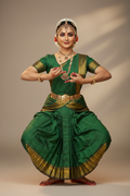 Bharatanatyam Kache Saree - Emerald Green with Gold Check