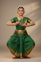 Bharatanatyam Kache Saree - Emerald Green with Gold Check