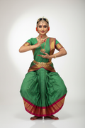 Bharatanatyam Kache Saree - Jade Green with Magenta Border