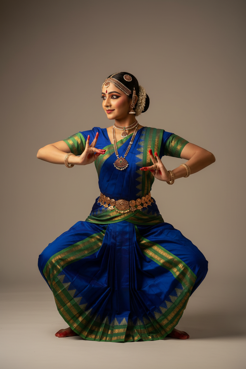 Bharatanatyam Kache Saree - Royal Blue