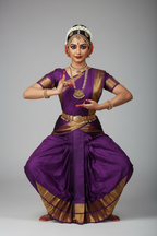 Bharatanatyam Kache Saree - Royal Violet with Gold Border