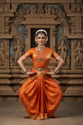 Bharatanatyam Orange Silk Saree Model