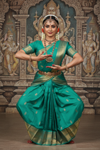 Bharatanatyam Teal-Turquoise Silk Saree Model