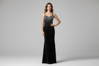 Black Crystal Rhinestone Gown on Model