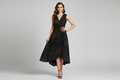 Black Gold Swirl Draped Dress on Model