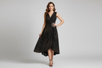 Black Gold Swirl Draped Dress on Model
