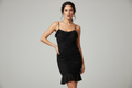 Black Ruched Chiffon Dress on Model