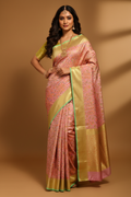 Blush Pink & Lime Green Meenakari Kanchipuram Saree Model
