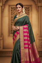 Bottle Green & Magenta Mysore Silk Saree - Ad Model Shot