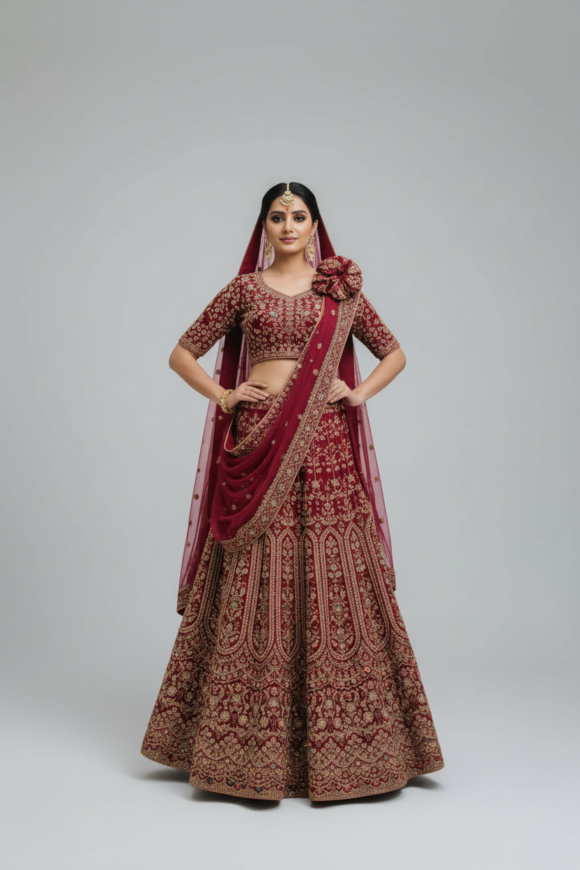 Bridal Lehenga Model - Grey Background