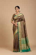 Brown Kanjivaram Green Border Saree Model Retry