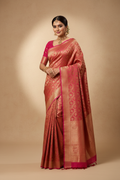Copper Bronze & Hot Pink Silk Saree Model