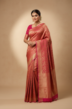 Copper Bronze & Hot Pink Silk Saree Model