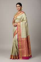 Cream Kanjivaram Silk Saree on Model