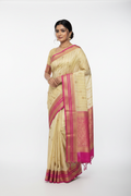 Cream & Magenta KSMC Mysore Silk Saree Model