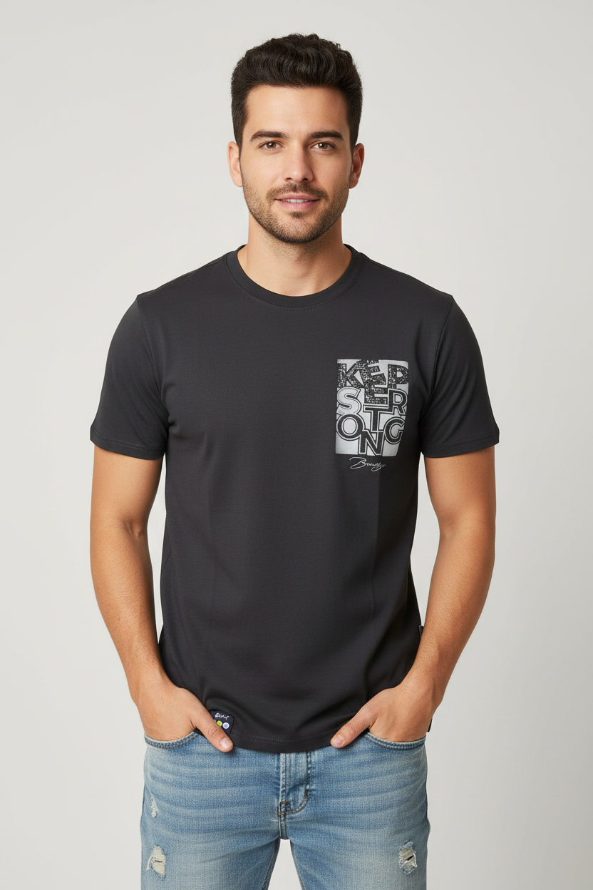 Dark Charcoal Keep Strong T-Shirt on Male Model