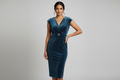 Dark Teal Velvet Shimmer Dress on Model